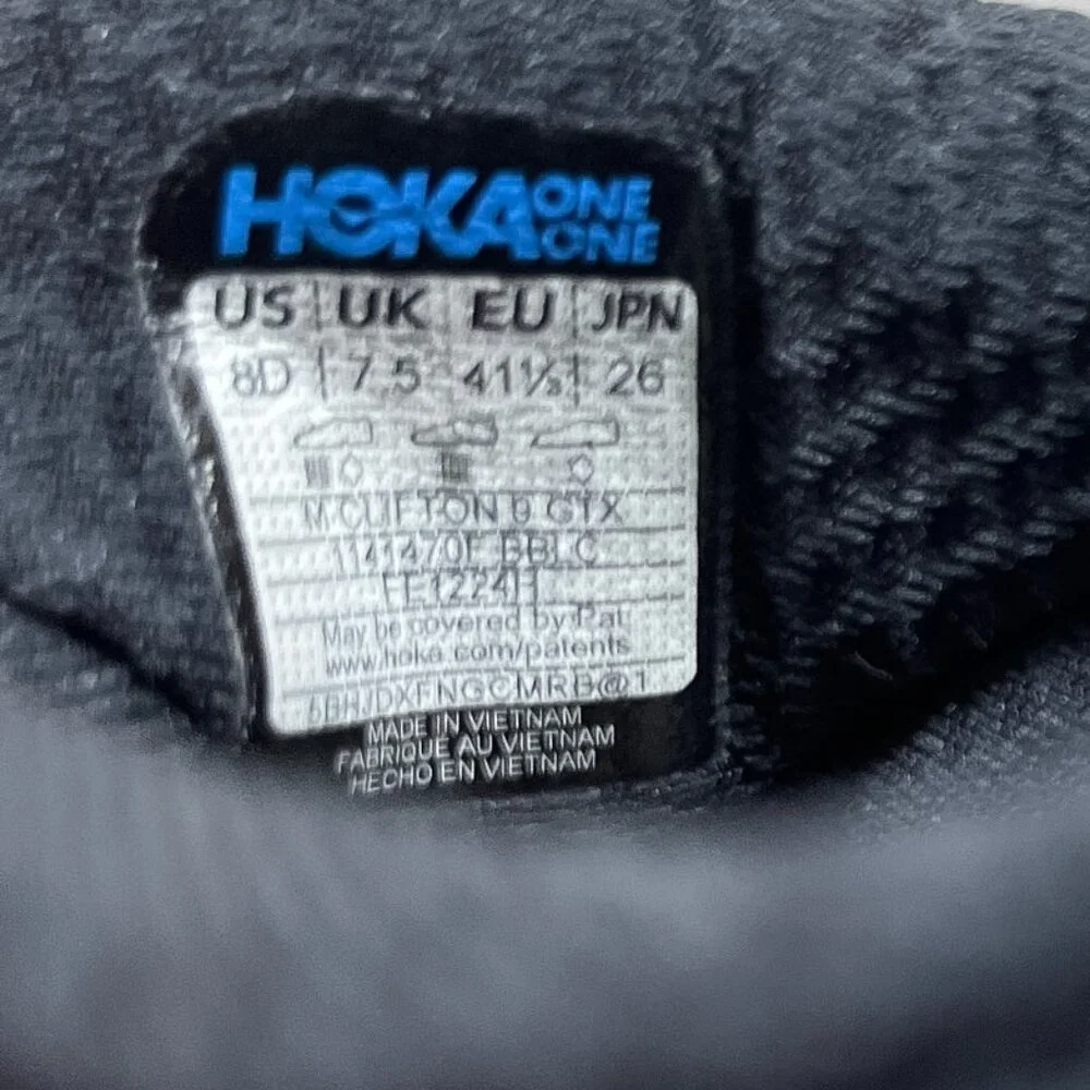 Hoka One One Clifton 9 GTX Gore-tex Running Shoes - Men's Size 8 - Black - Picture 9 of 9